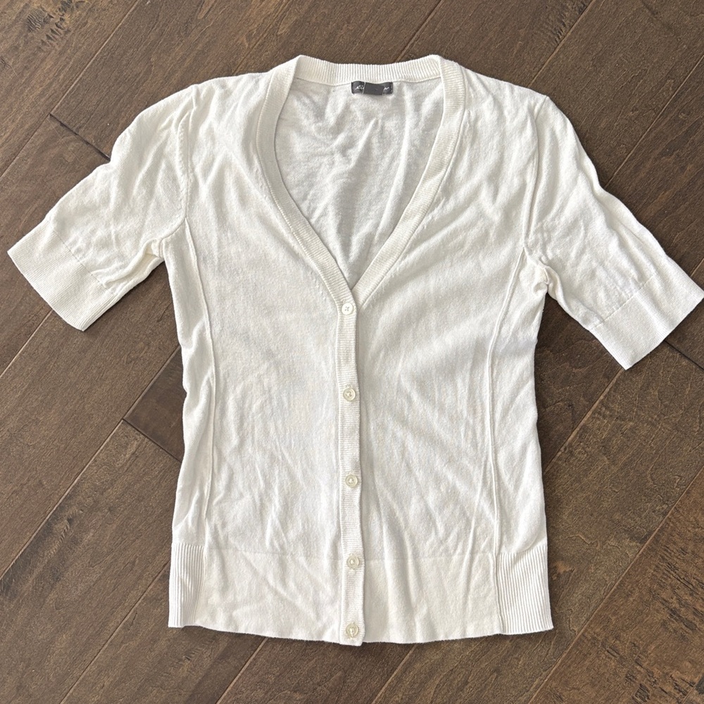 Eddie Bauer Off-White Short Sleeve Cardigan